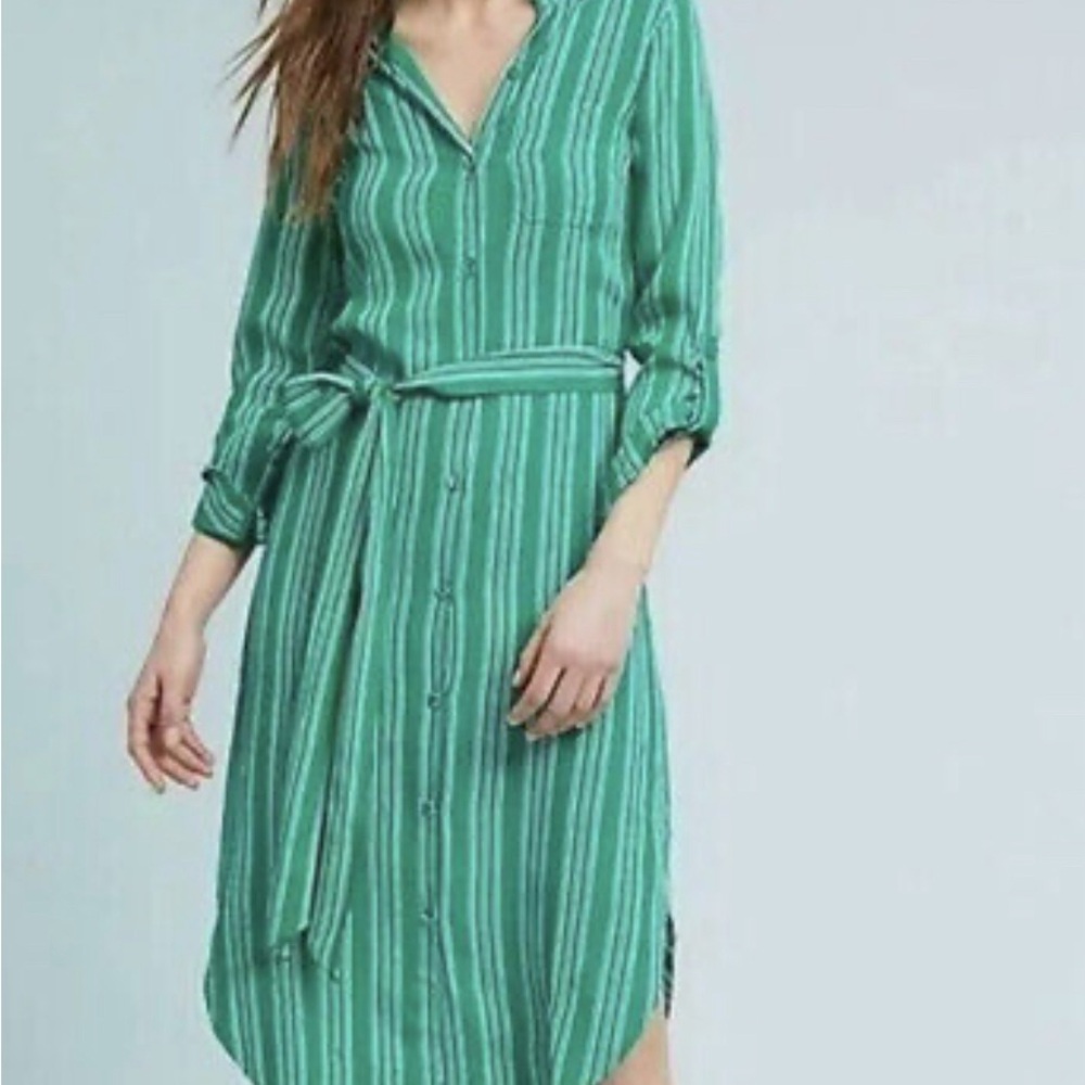 Green Maeve by Anthropologie Button Front Tie Waist Dress Size 8